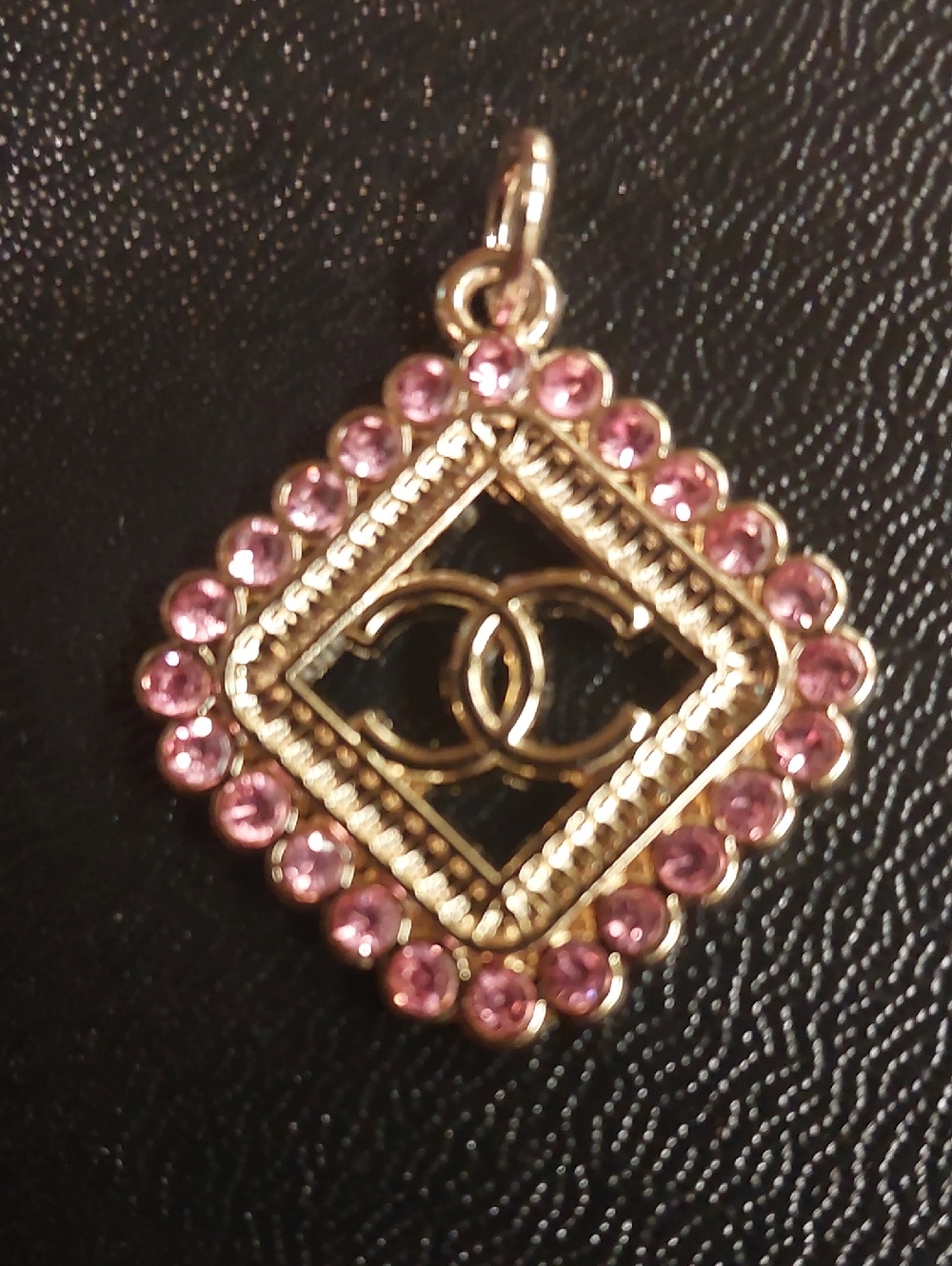 CC Gold & Pink Crystal Interlocking Charm Pendant